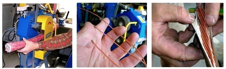 Odizolowywacz kabli Bobr - Odizolowywanie kabla o średnicy 12 cm na kołach nacinających 